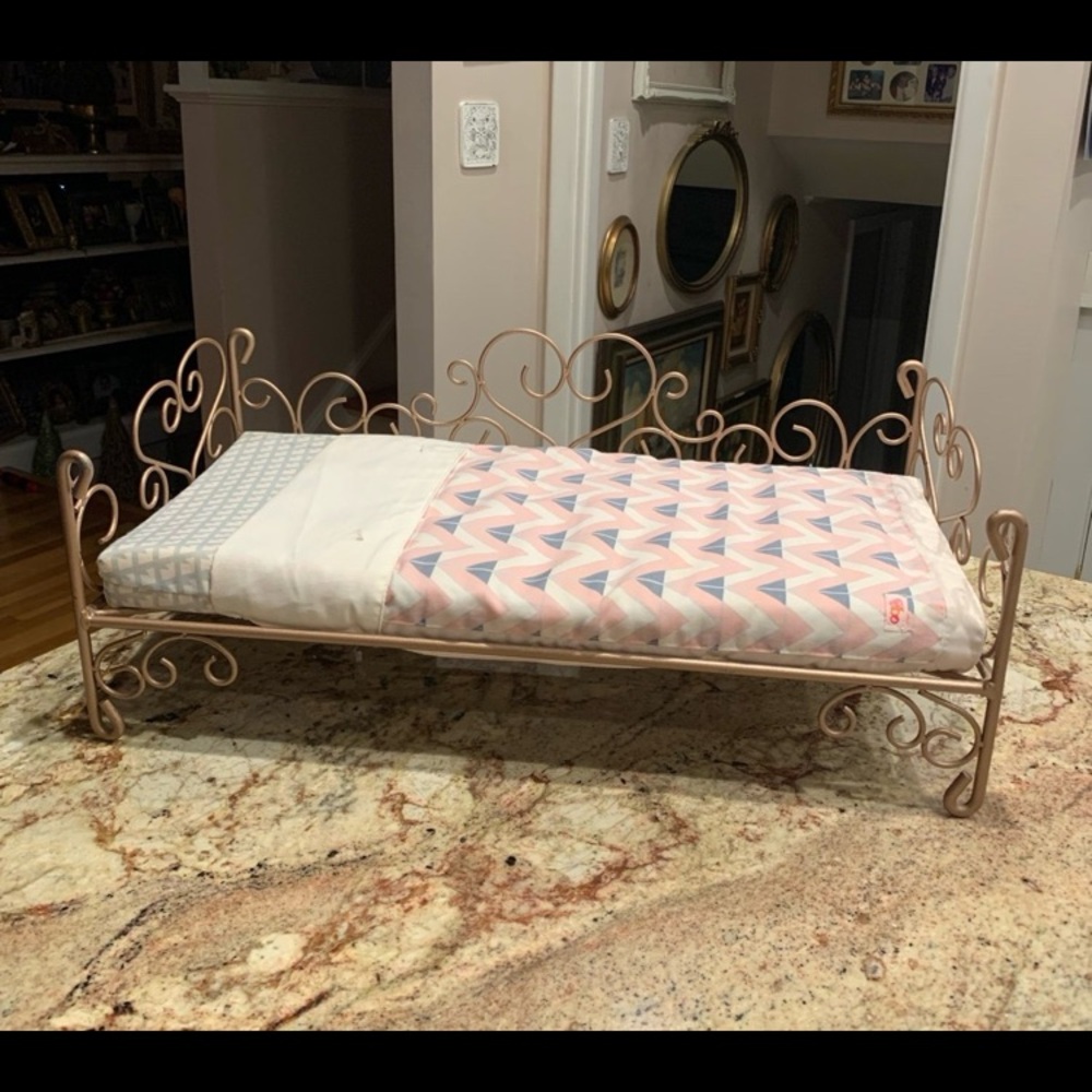 American Girl metallic bronze metal scrollwork day bed